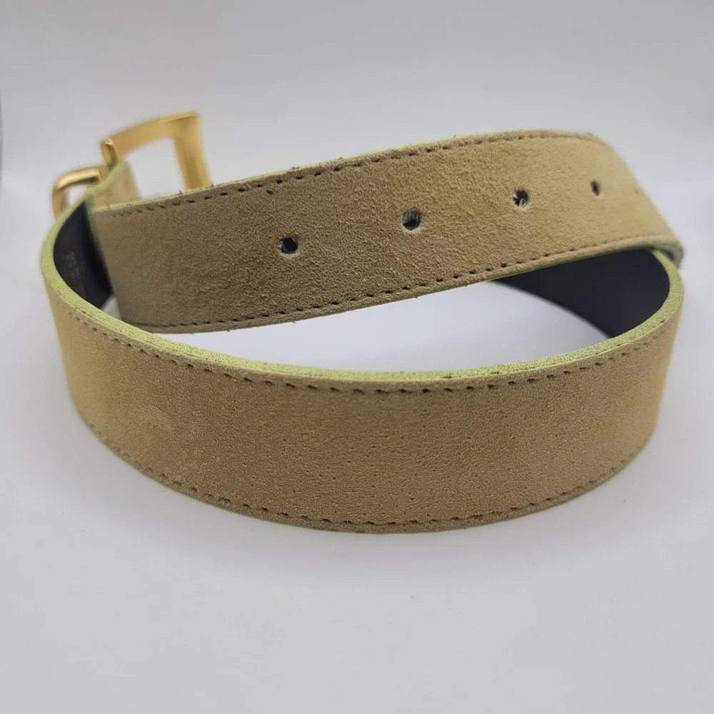 Vintage Express Belt Small Tan Yellow Suede Gold Buckle 90s Boho Western Chic